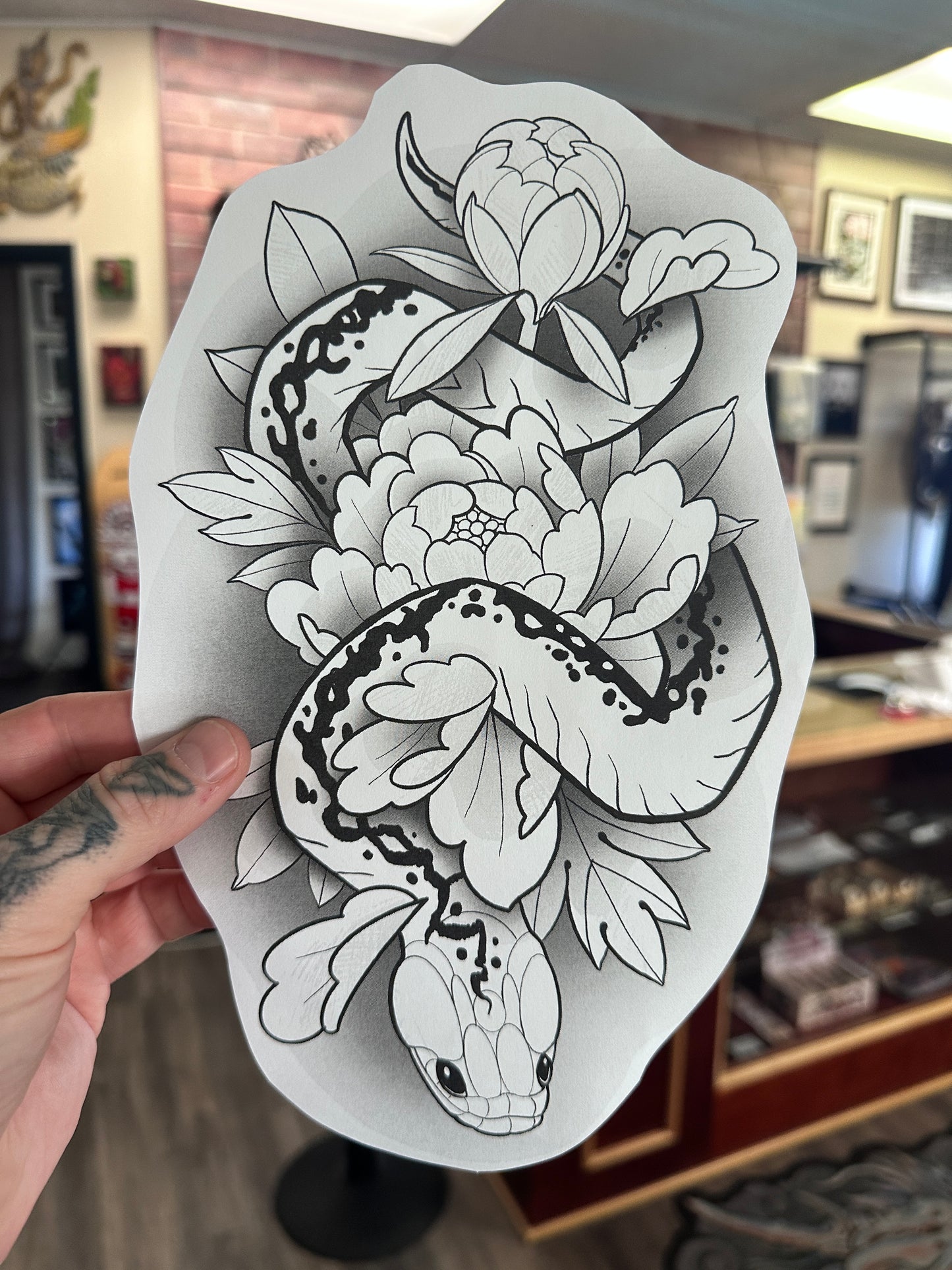 Snake & Peony Flower