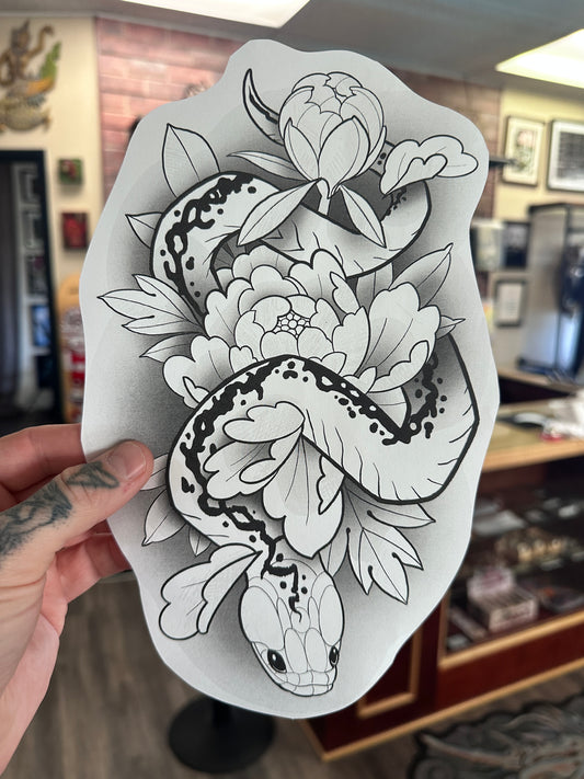 Snake & Peony Flower