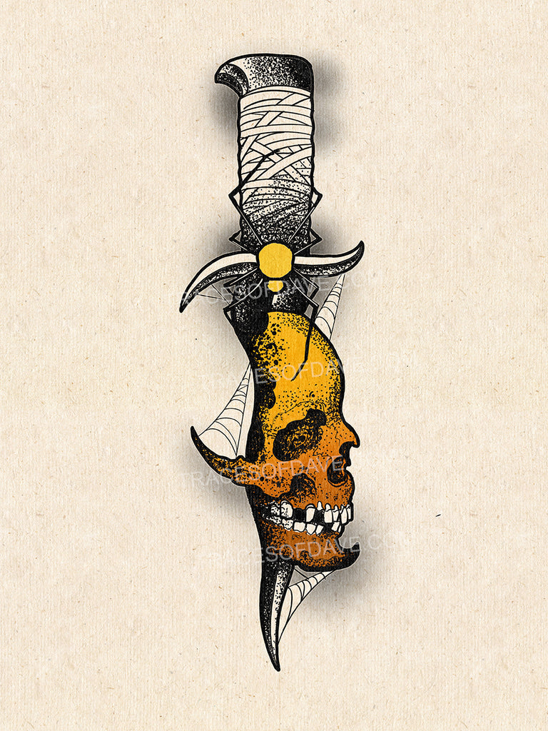 Knife and skull reflection tattoo by jonas ribeiro - Tattoogrid.net